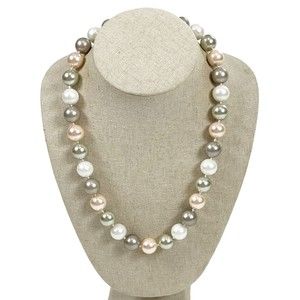 Lucas Lameth LUC 925 CN Hand Tied Pink Gray White Faux Pearl Strand Necklace